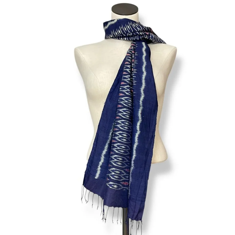 Ikat Scarf Fringe Rectangular Long Blue‎ White Pink Casual Women Boho